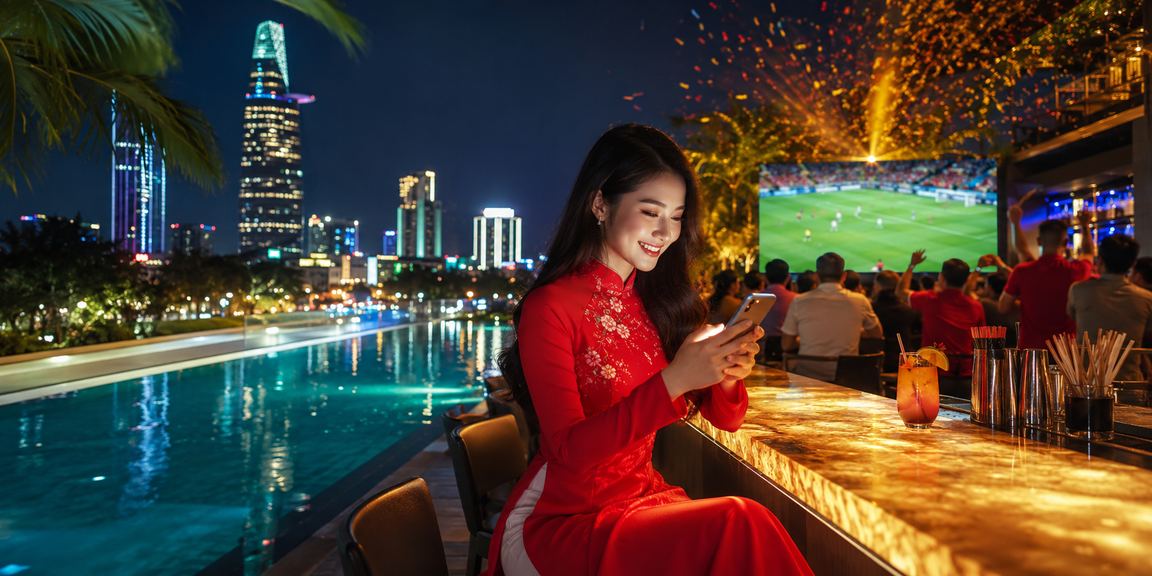 Người dùng tại TP. Hồ Chí Minh trong trang phục áo dài đang đăng ký cá cược bóng đá trực tuyến